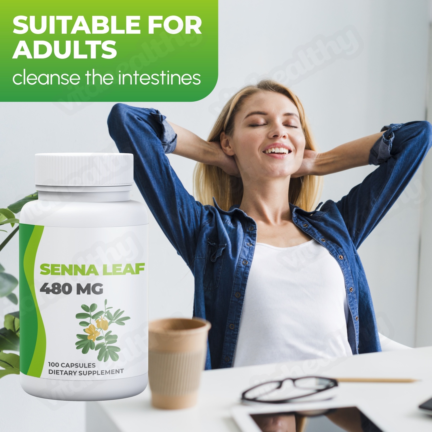 Vitahealthy OEM/ODM Factory Supply Senna Leaf Capsules 480MG Senna Leaf Extract for Body Cleanse Organic Senna Leaf Supplement