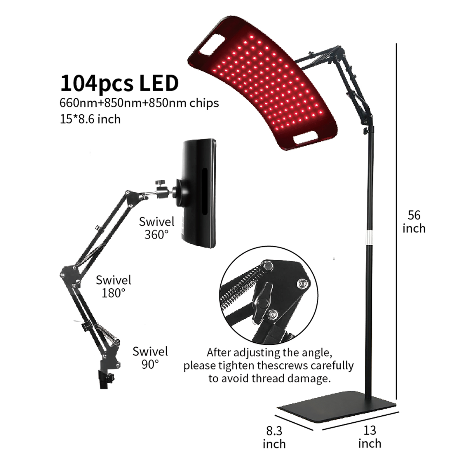Red Led Infrared Light Therapy Panel with Stand Led Light Therapy Device for Face Leg Knee Back Red Light Therapy Mat and Panel