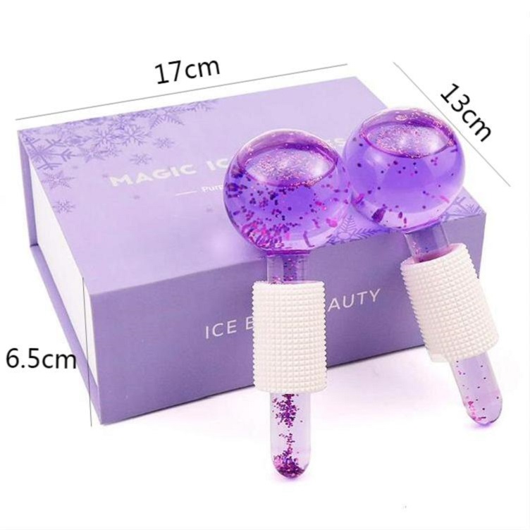 Factory Price Glass Material Glitter Cold Globes Stainless Steel Ice Globes Cooling Facial Ice Roller for Eye Face Body