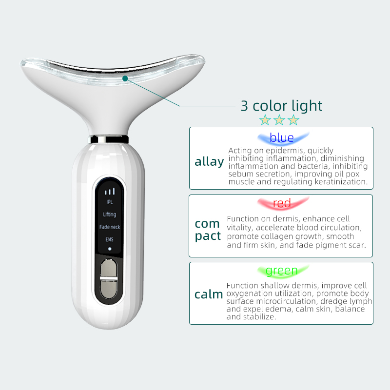 [Zsm] Portable EMS Neck Lifting Massager Dark Green 3 Color Light Therapy Skin Tightening Beauty Device