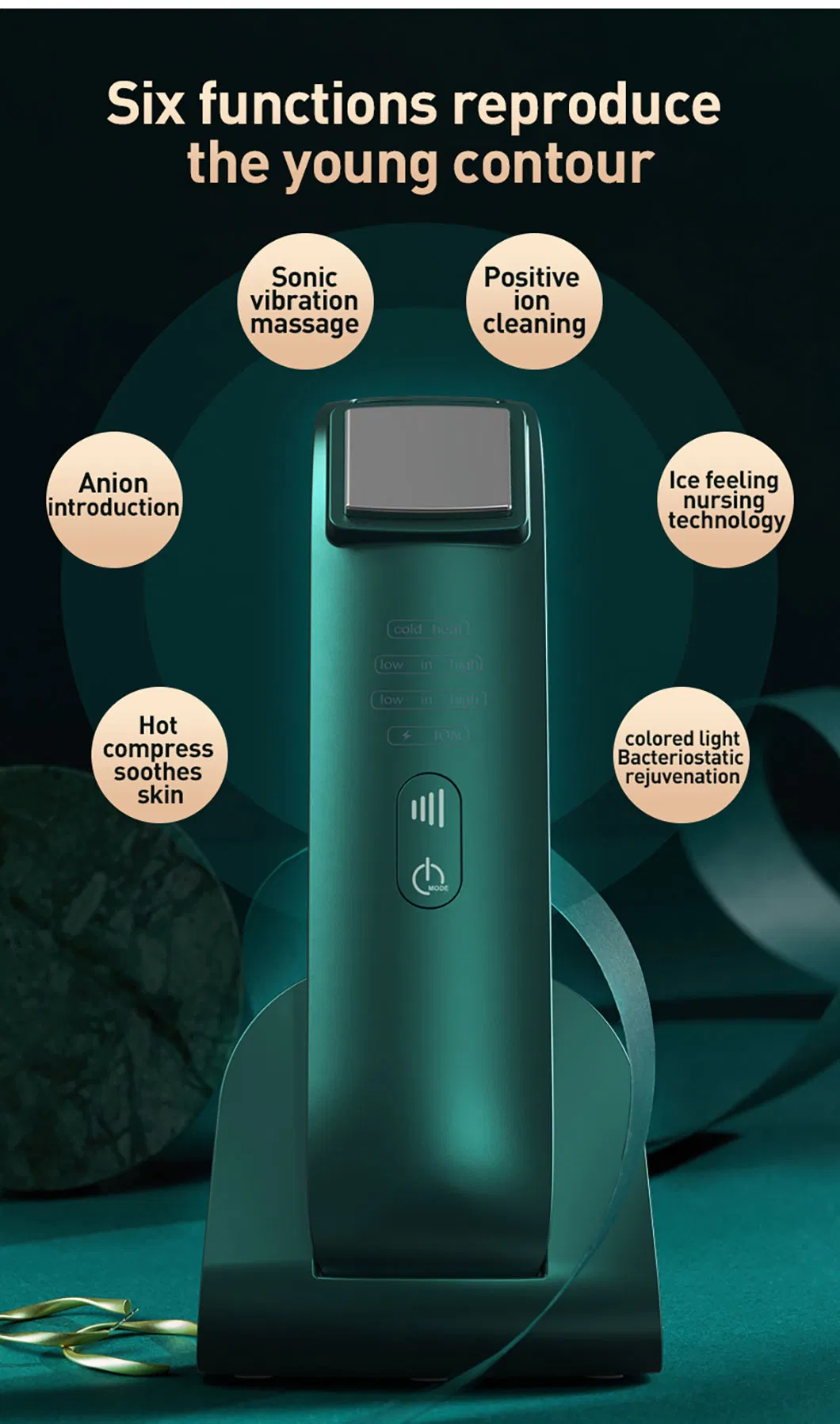 Customized Household EMS Microcurrent Vibration Ion Hot and Cold Anti-Wrinkles Beauty Device