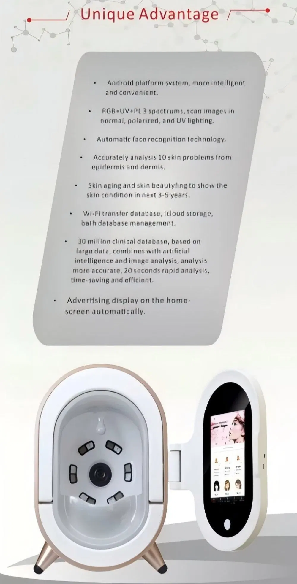 Non-Invasive Facial Mirror Device for Comprehensive Skin Analysis & Beauty Management