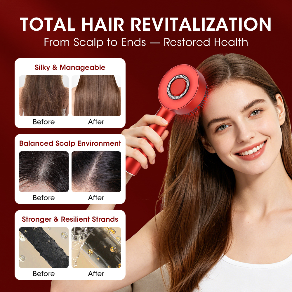 Electric Scalp Massager for Hair Growth Red Light Therapy Liquid Oil Applicator Head Massage Comb Anti-Hair Loss Vibrating Brush