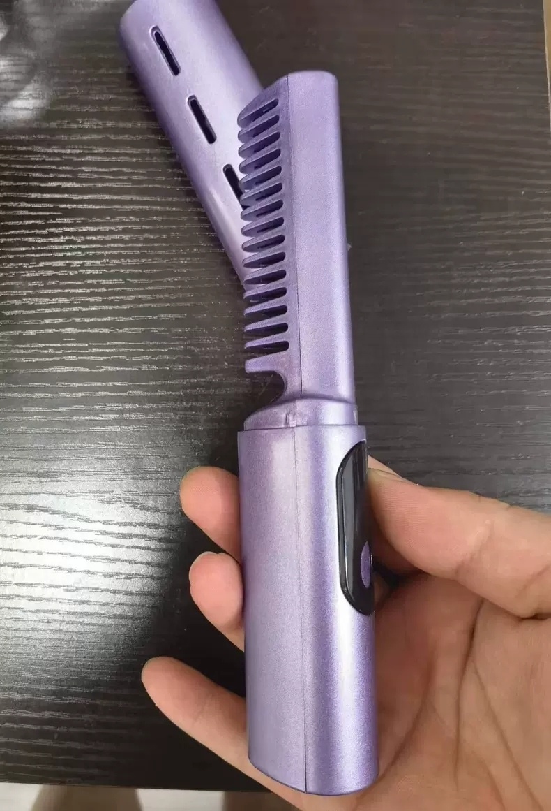 Wholesale 2-in-1 Mini Hair Straightener with LED Display New LCD Negative Iron Wireless Hair Comb USB Electric Power Source