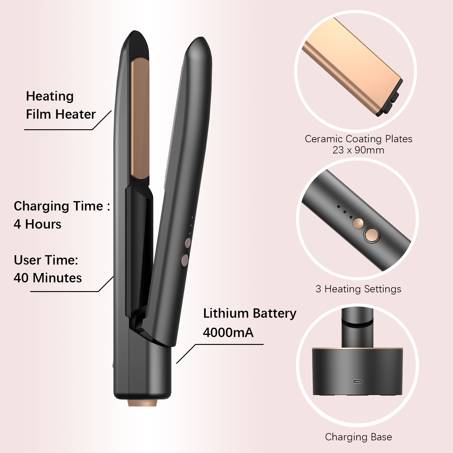 New Cordless Hair Straightener Flat Irons Travel Wireless Straightener Titanium Flat Iron Battery Portable Cordless Hair Straigh