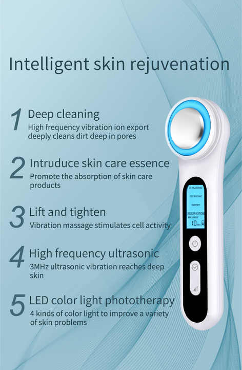 Portable 5-Mode Ultrasonic Facial Beauty Device with LED Light