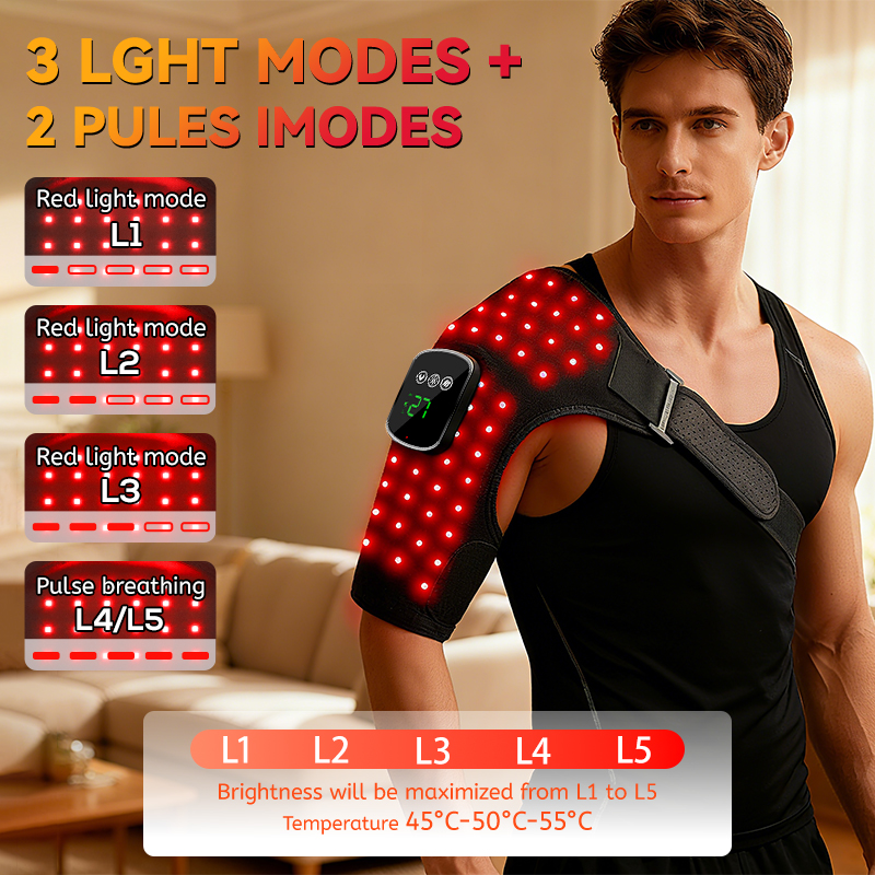 660nm 850nm Wireless Red Light Therapy Belt Wrap Cordless Vibration Red Light Therapy Shoulder Knee Waist Massager with Heating