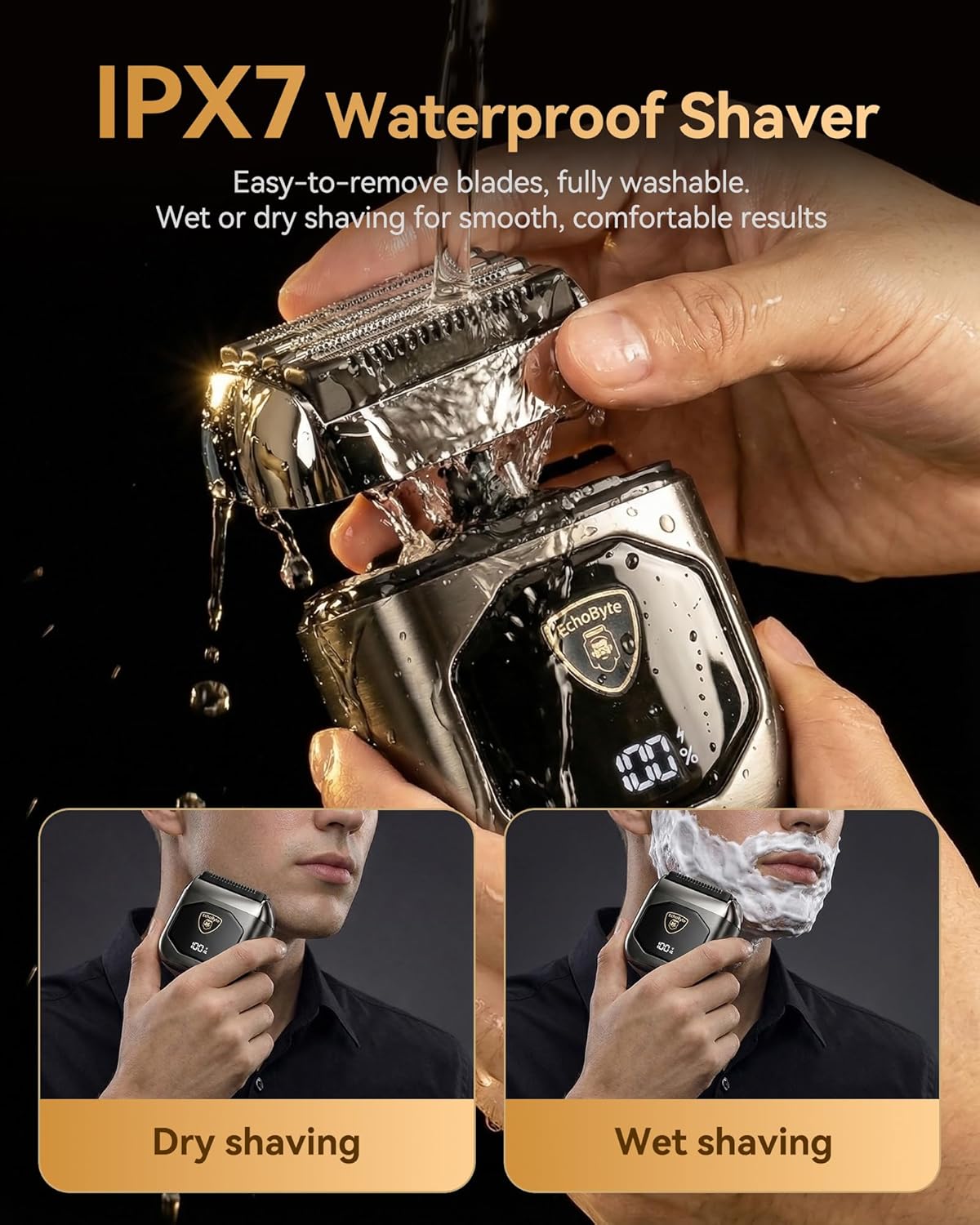 Electric Shaver Professional 8000RPM 4-Blade Reciprocating Electric Shaver IPX7 Rasoir Lectrique