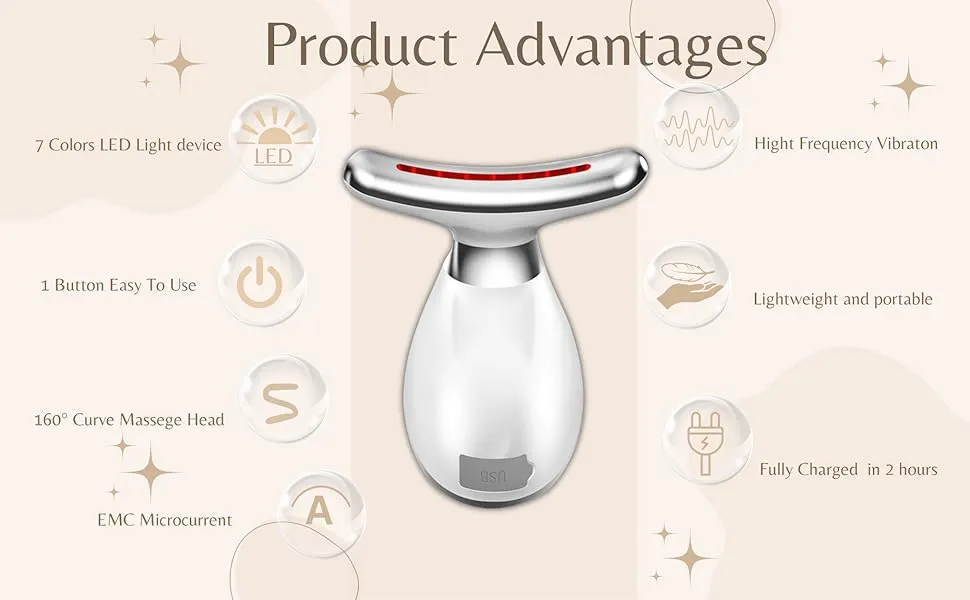 Red Light Therapy for Face 160° Curve Massege Head EMC Microcurrent Lightweight Portable Electric Beauty Device