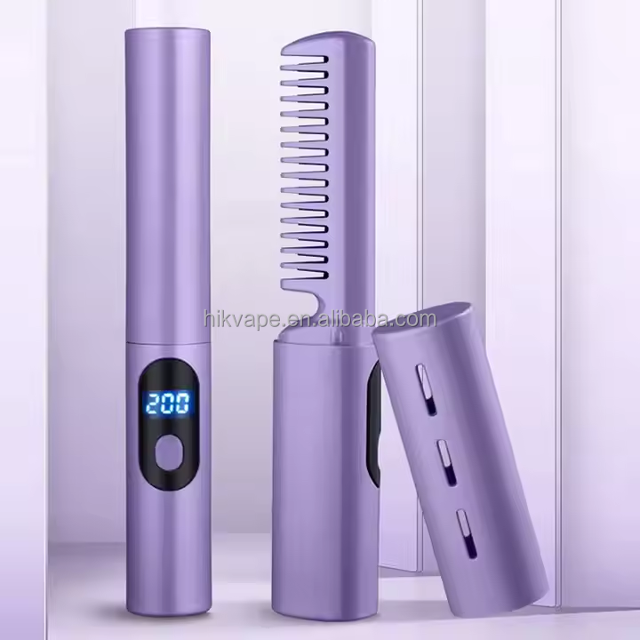 Wholesale 2-in-1 Mini Hair Straightener with LED Display New LCD Negative Iron Wireless Hair Comb USB Electric Power Source
