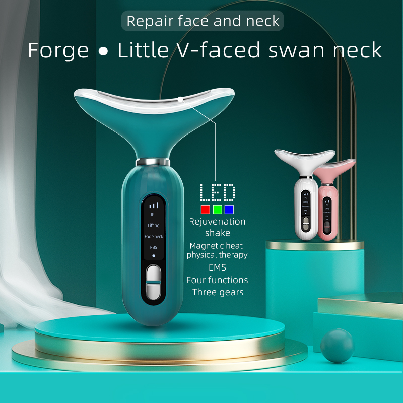 [Zsm] Portable EMS Neck Lifting Massager Dark Green 3 Color Light Therapy Skin Tightening Beauty Device