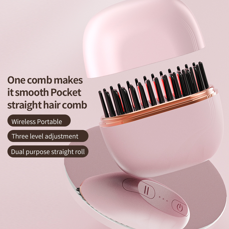 Wholesale Portable Cordless Mini Hair Straightener Brush Wireless 2 in 1 Negative Ion Hair Curling Straight Comb