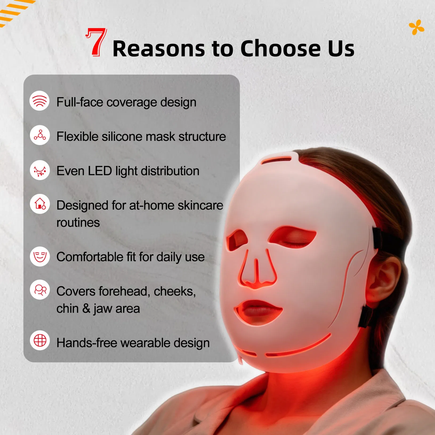 Professional Liquid Silicone Beauty Mask 460nm 590nm 633nm 830nm 1072nm Infrared LED Red Light Therapy Face Device