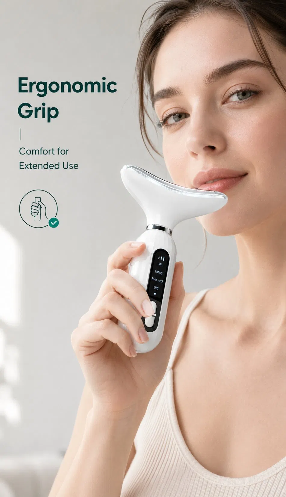 Portable EMS Neck Lifting Massager Dark Green 3 Color Light Therapy Skin Tightening Beauty Device