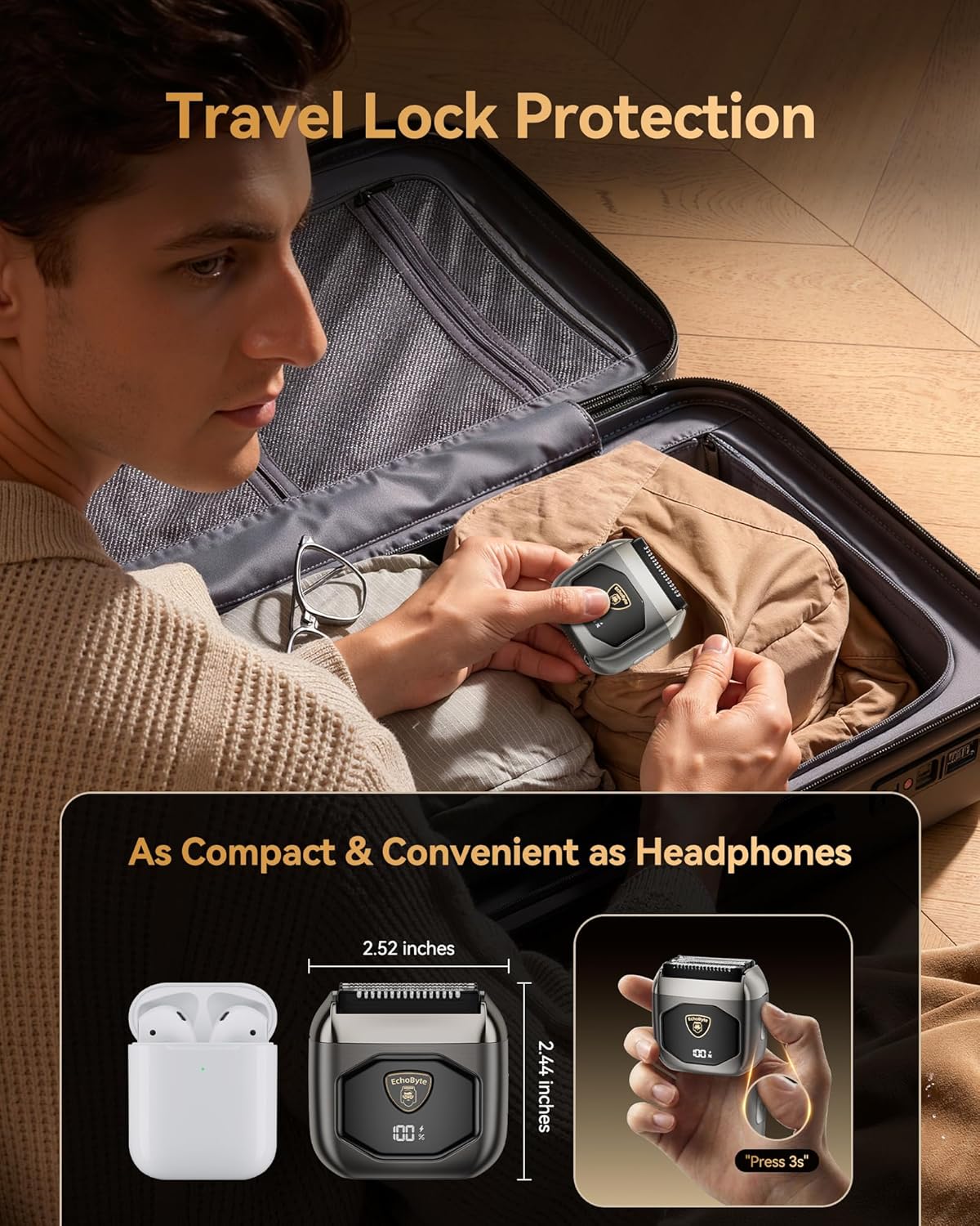 Electric Shaver Professional 8000RPM 4-Blade Reciprocating Electric Shaver IPX7 Rasoir Lectrique