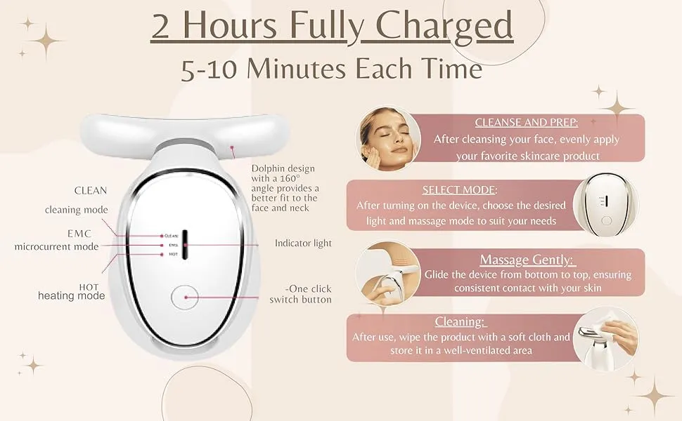 Red Light Therapy for Face 160° Curve Massege Head EMC Microcurrent Lightweight Portable Electric Beauty Device