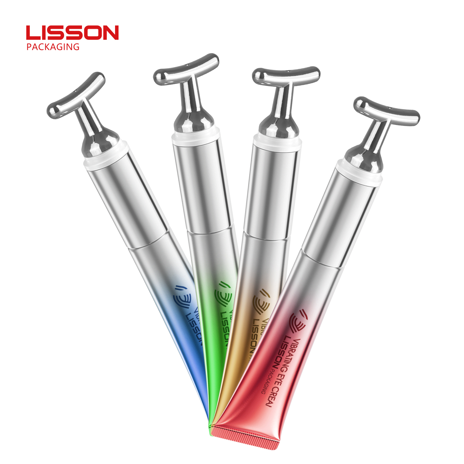 LISSON Custom Vibrating Eye Cream Massage Serum Tube T Shape Zinc Alloy Applicator Vibration Tube Packaging