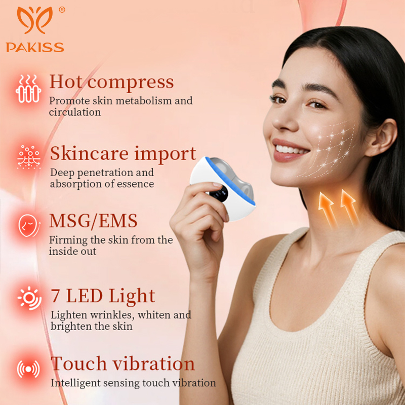 Pakiss 7-Color LED EMS Facial and Neck Beauty Device with Hot Compress