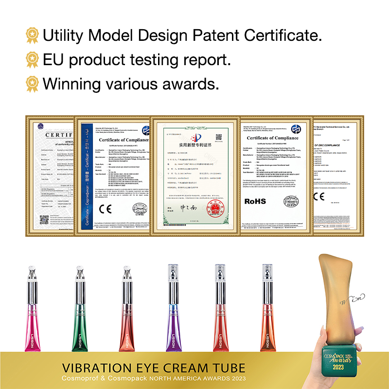 LISSON Custom Vibrating Eye Cream Massage Serum Tube T Shape Zinc Alloy Applicator Vibration Tube Packaging