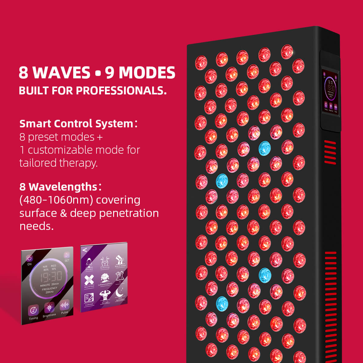 SunPlus 8 Wavelengths Red Light Near Infrared Skin Health Muscle Body Recovery Panel Led Red Light Therapy Panel Full Body