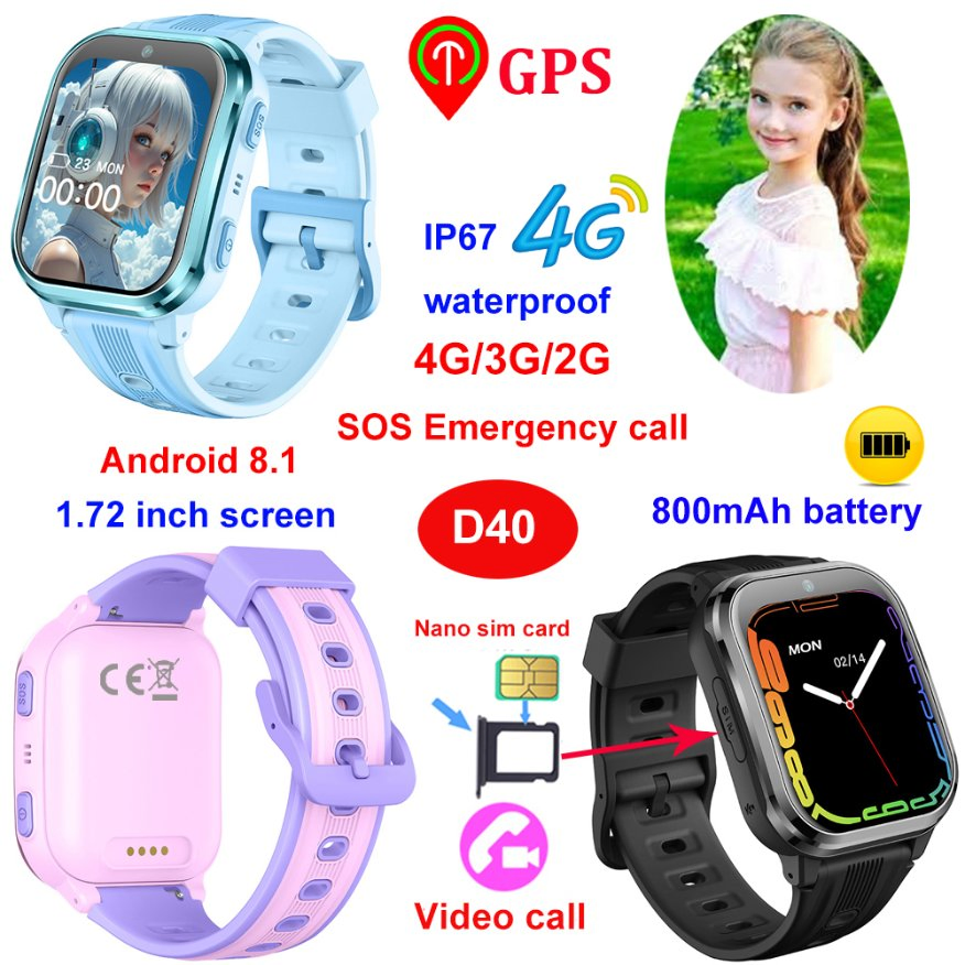 2026 new beauty waterproof 4G Children smart electronic GPS Tracking watch device with POP social media class mode D40