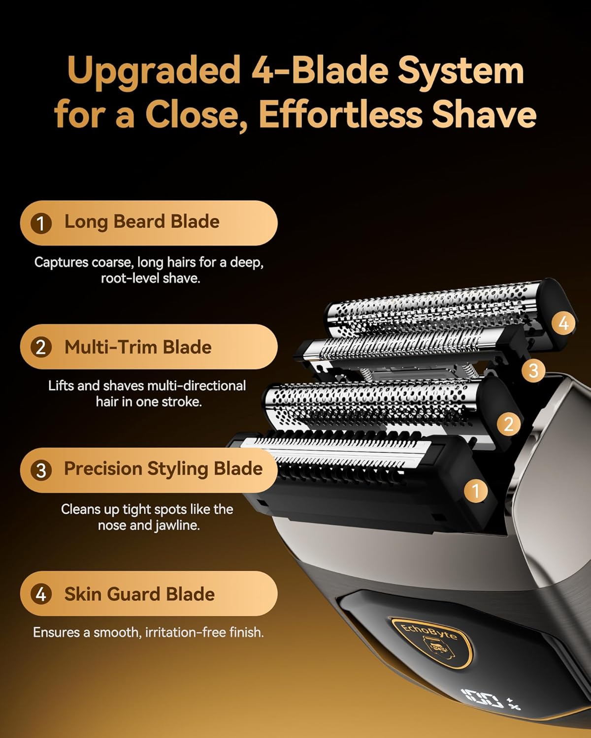 Electric Shaver Professional 8000RPM 4-Blade Reciprocating Electric Shaver IPX7 Rasoir Lectrique