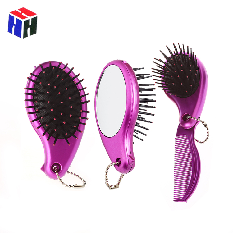 Wholesale Customized Plastic Self Cleaning Hair Brush Pocket Mirror Folding Scalp Care Devices Comb With Mirror