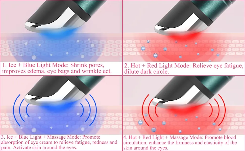 Handheld Red LED Light Electric Smart Eye Massager Beauty Device with Vibration Heating