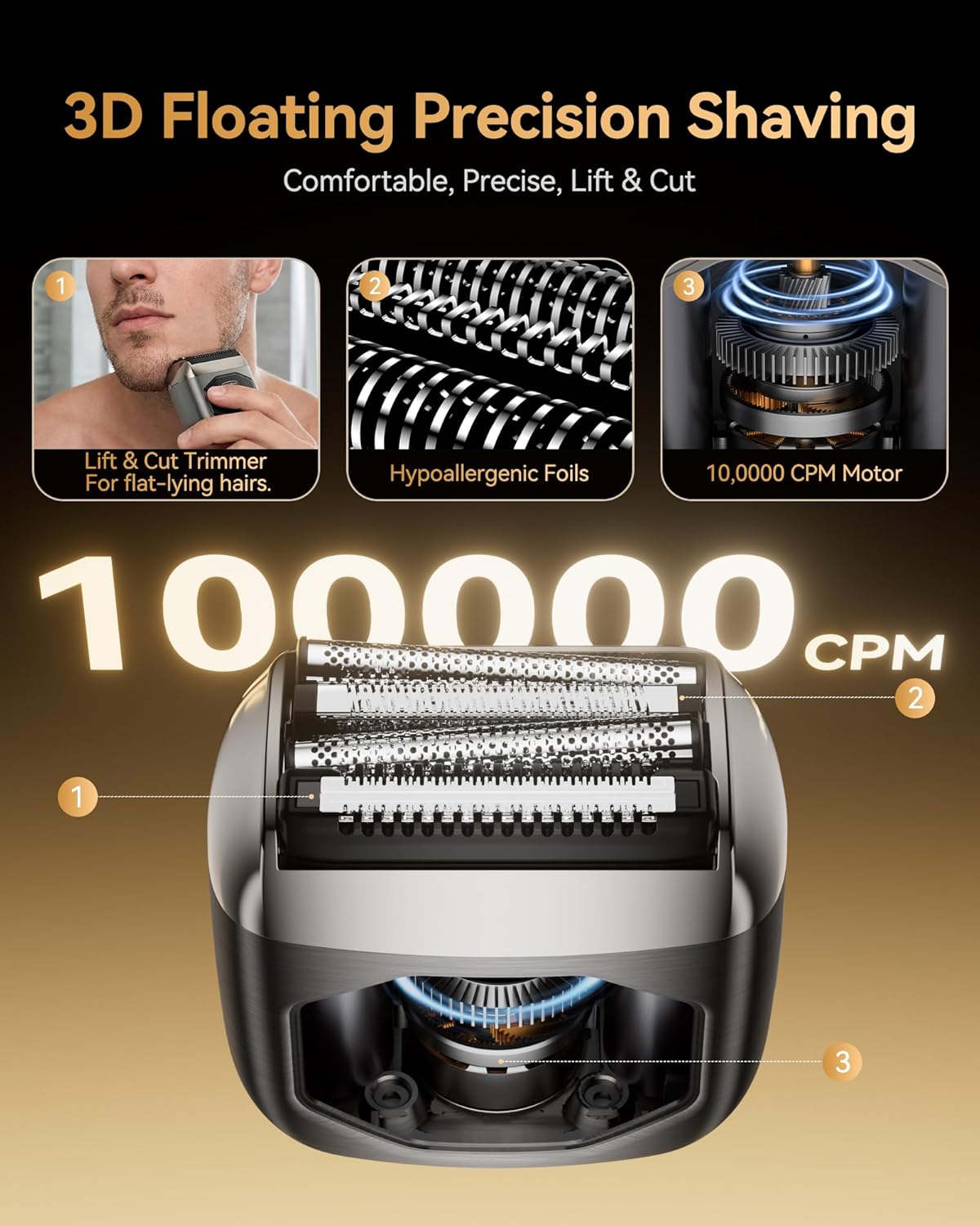 FK-715 Professional 8000RPM 4-Blade Reciprocating Electric Shaver IPX7 Waterproof Metal Body Men's Cordless Electric Razor