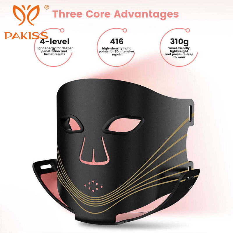 PAKISS LED Facial Light Therapy Mask and Neck Infrared Red Light Therapy Mask for Face &amp; Neck