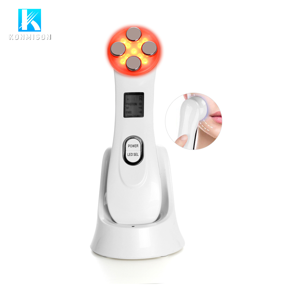 Portable Ems Radiofrequency Facial Massager 5 in 1 Led Skin Tightening Device