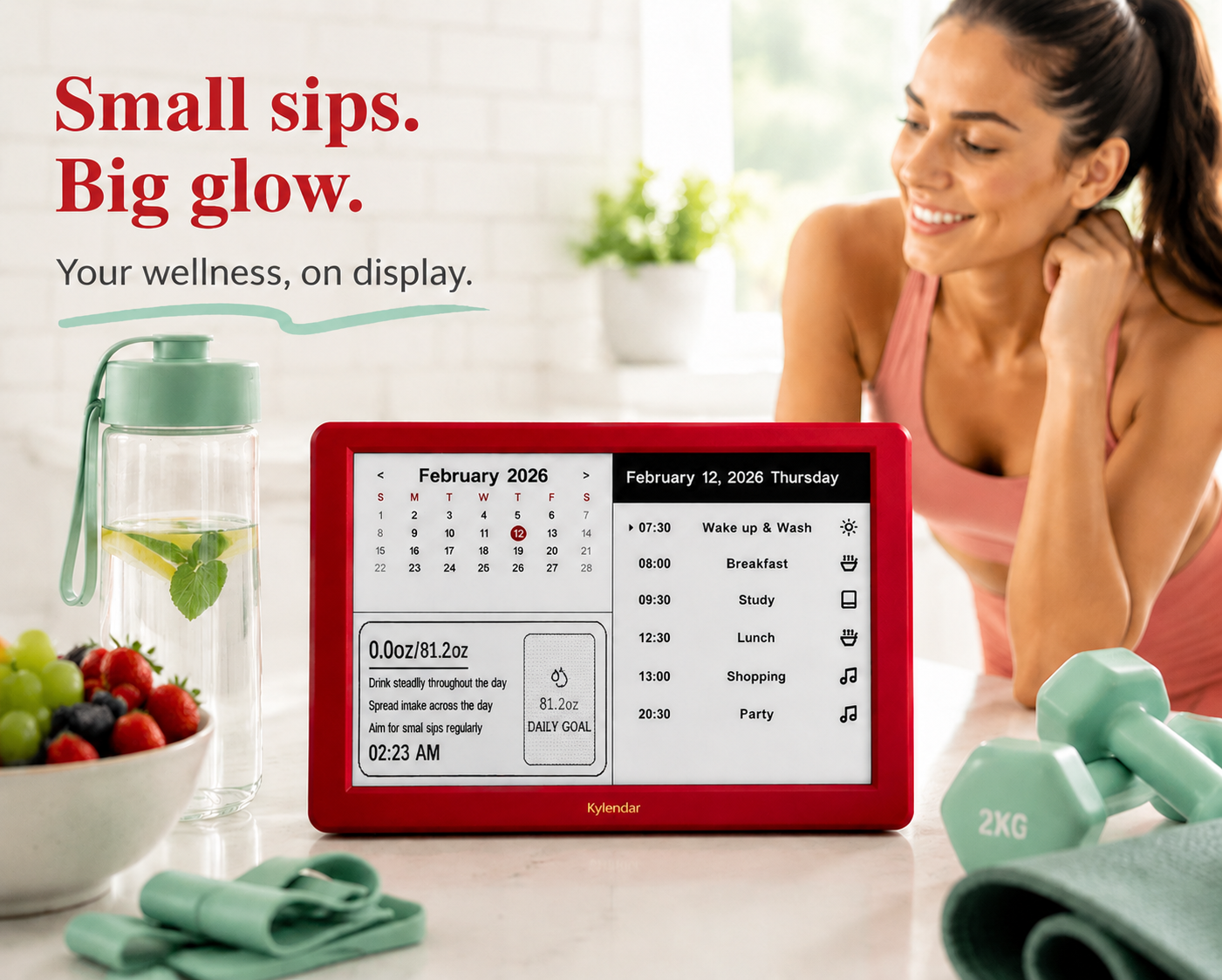Kylendar 7" WiFi Smart E-Ink Display Women Skincare Morning Routine Calendar Digital Paper Eye-Care Anti-Blue Light