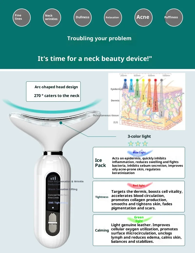 LED Vibration Neck Beauty Device Neck Care Microcurrent Electric Skin Beauty Device