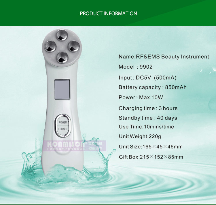 Portable Ems Radiofrequency Facial Massager 5 in 1 Led Skin Tightening Device