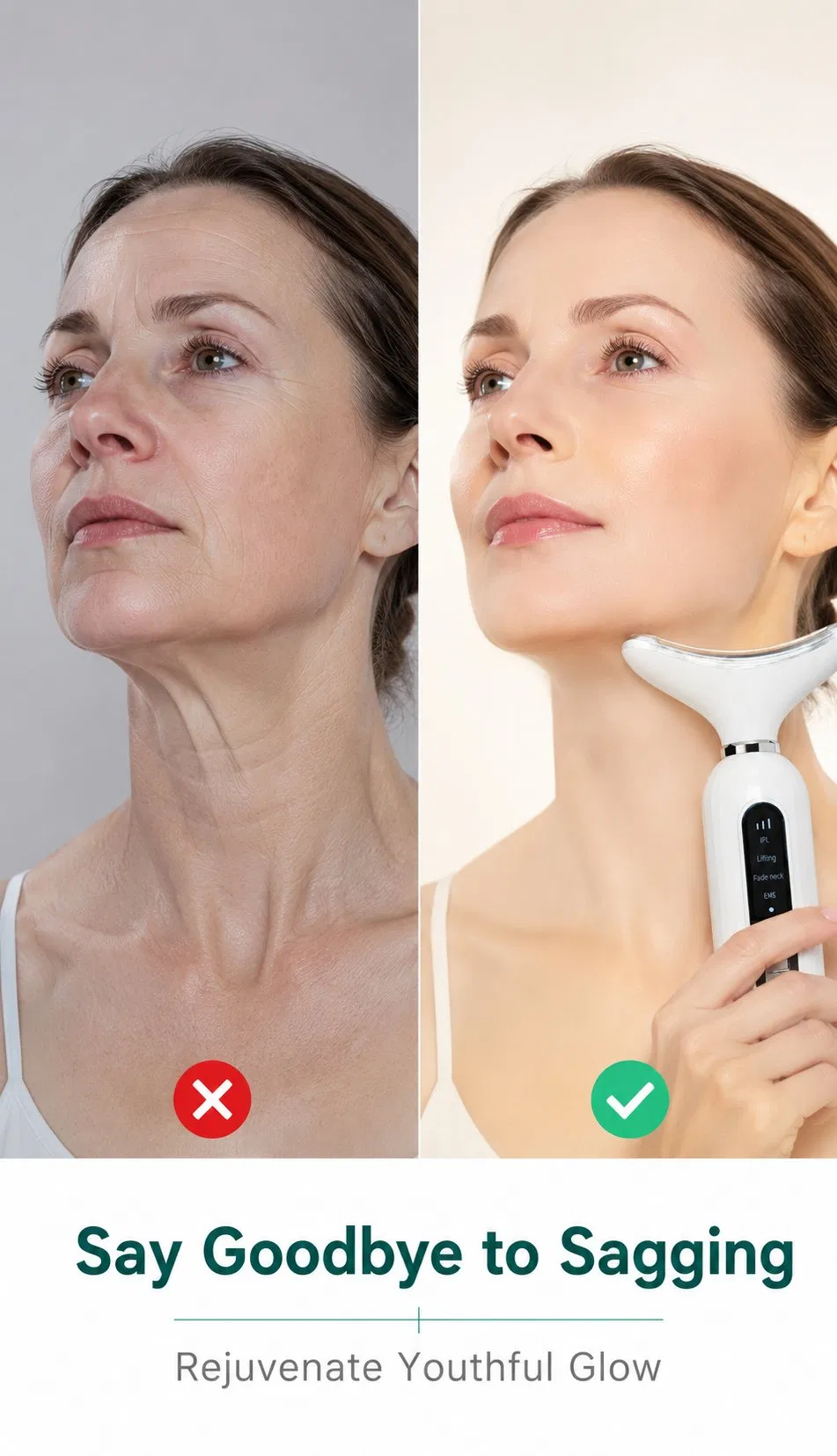 Portable EMS Neck Lifting Massager Dark Green 3 Color Light Therapy Skin Tightening Beauty Device