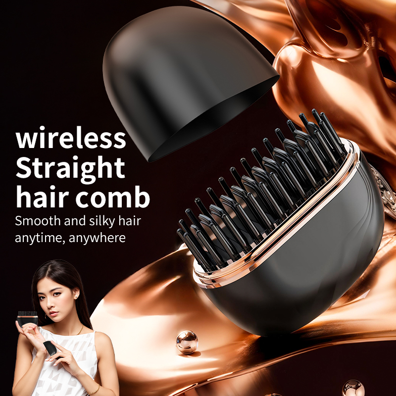 Wholesale Portable Cordless Mini Hair Straightener Brush Wireless 2 in 1 Negative Ion Hair Curling Straight Comb