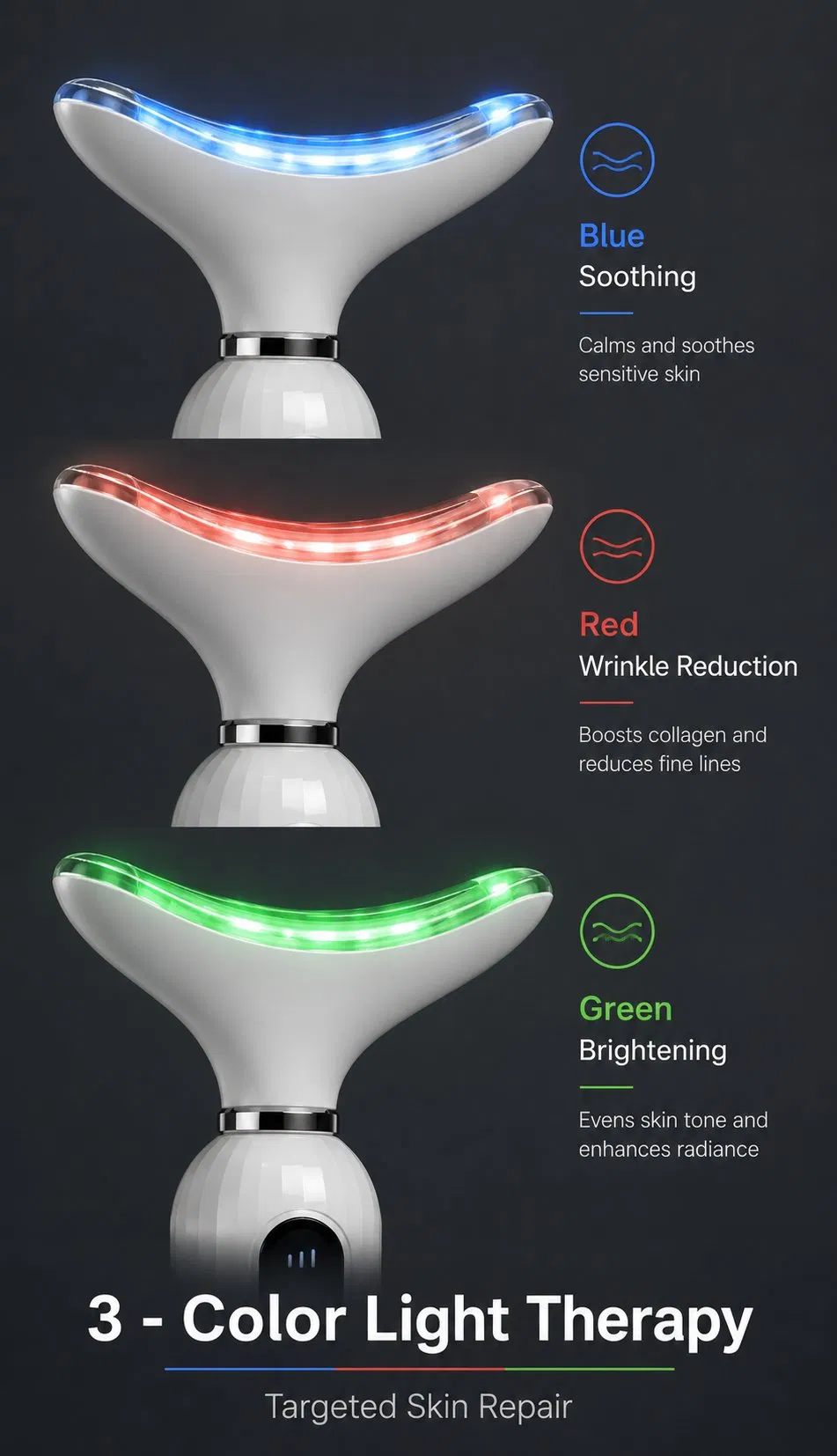 Portable EMS Neck Lifting Massager Dark Green 3 Color Light Therapy Skin Tightening Beauty Device
