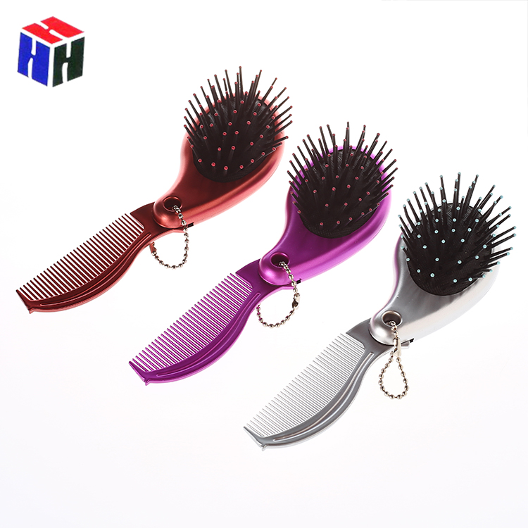 Wholesale Customized Plastic Self Cleaning Hair Brush Pocket Mirror Folding Scalp Care Devices Comb With Mirror