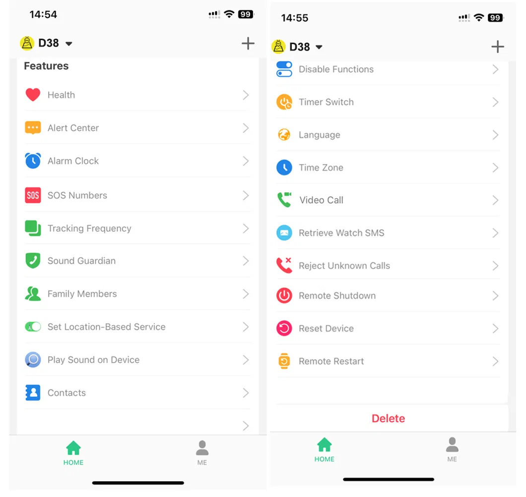 Kids watch interface features