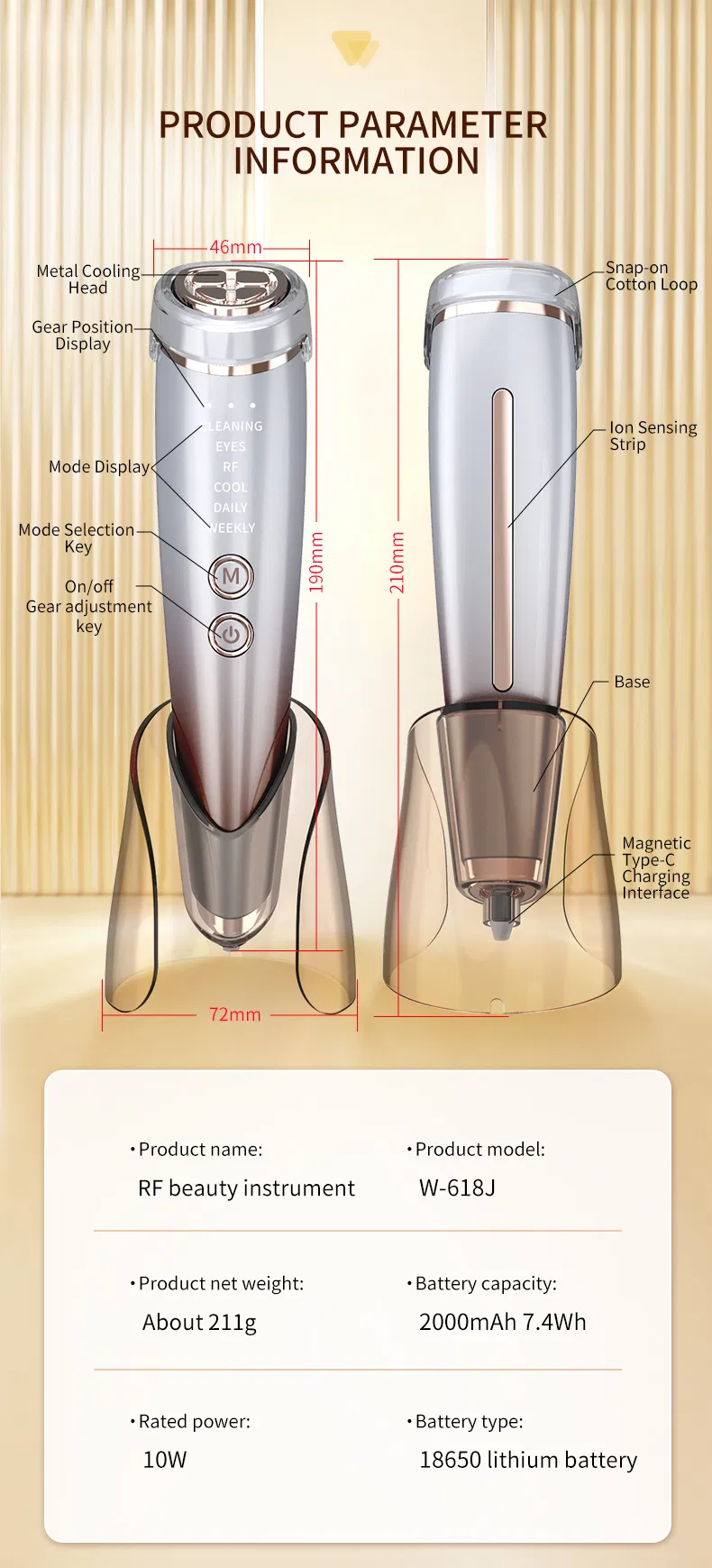 Radio Frequency Facial Wrinkle Reduce Anti Aging Home RF Beauty Device