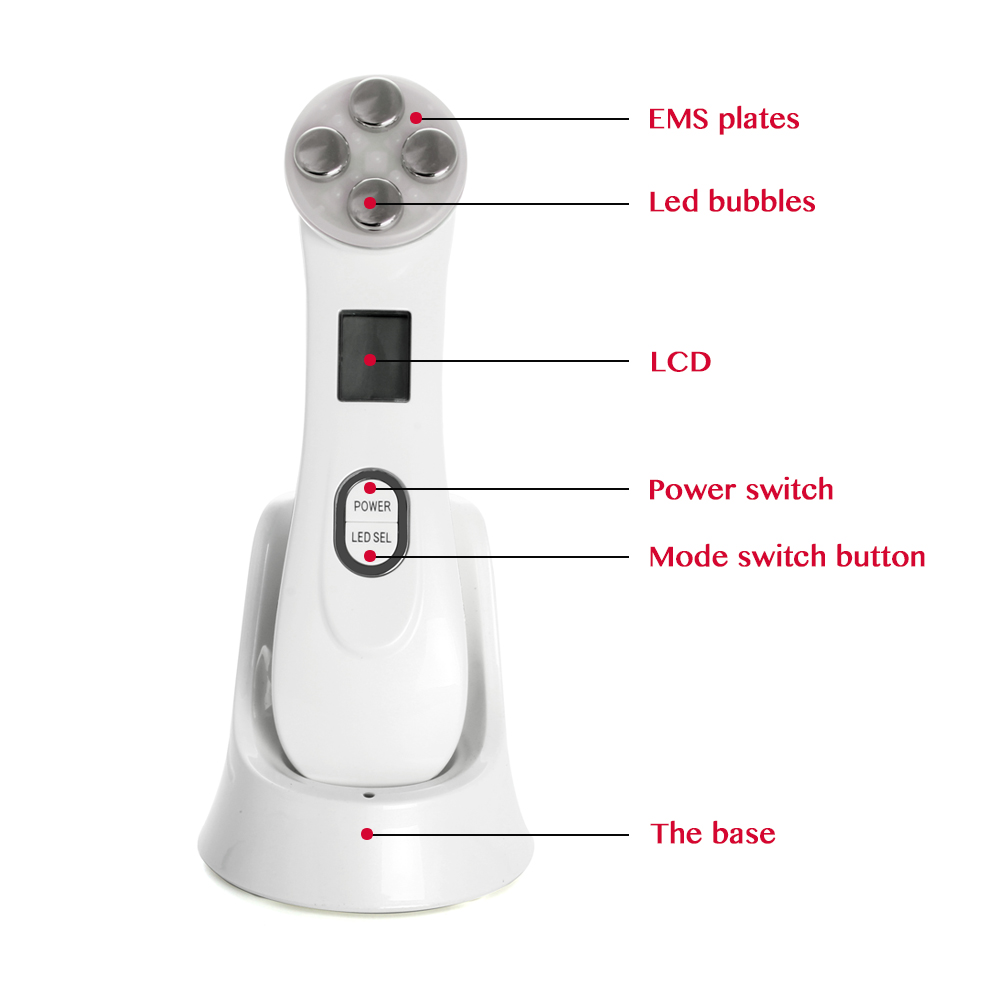 Portable Ems Radiofrequency Facial Massager 5 in 1 Led Skin Tightening Device