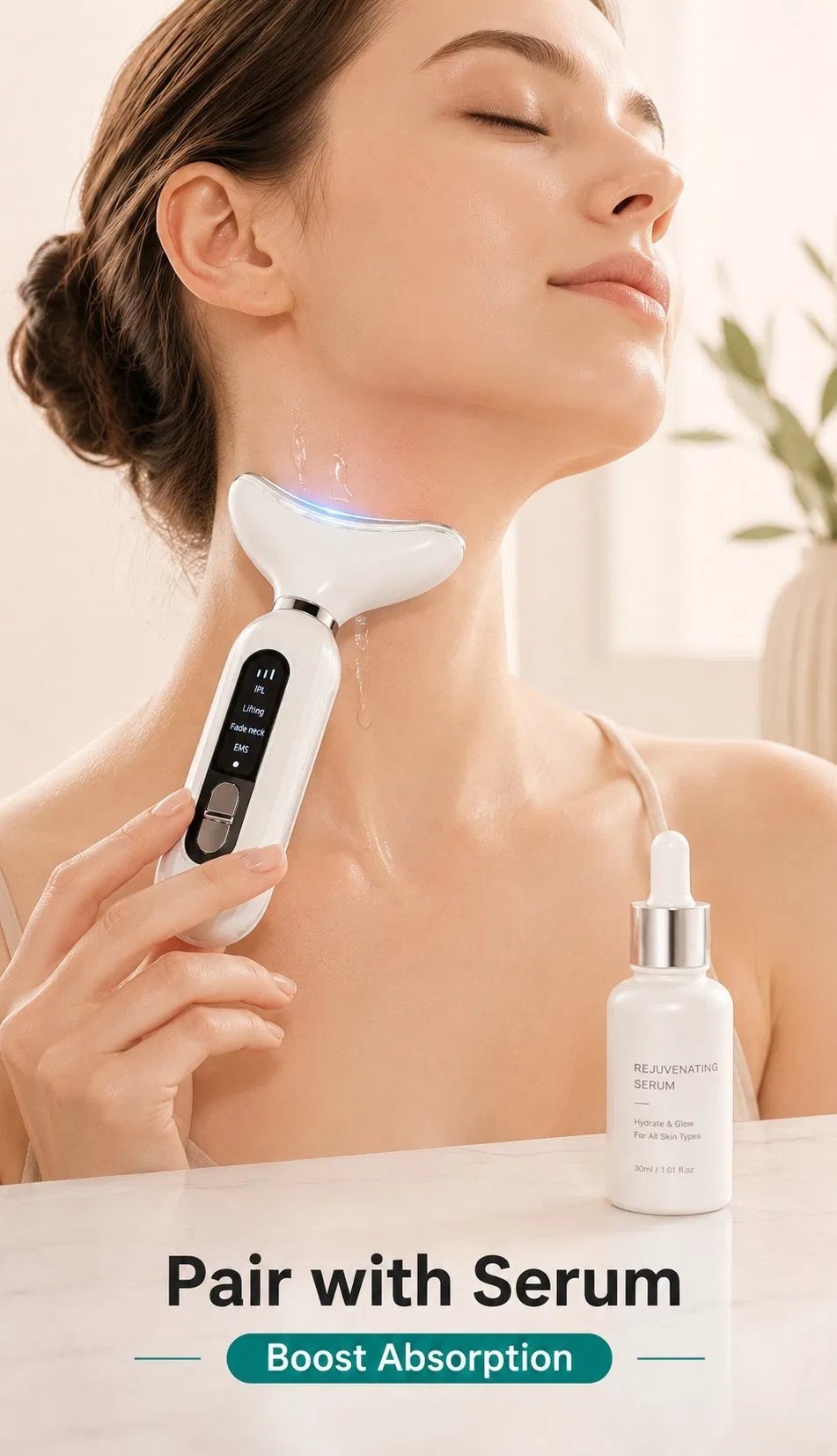 Portable EMS Neck Lifting Massager Dark Green 3 Color Light Therapy Skin Tightening Beauty Device