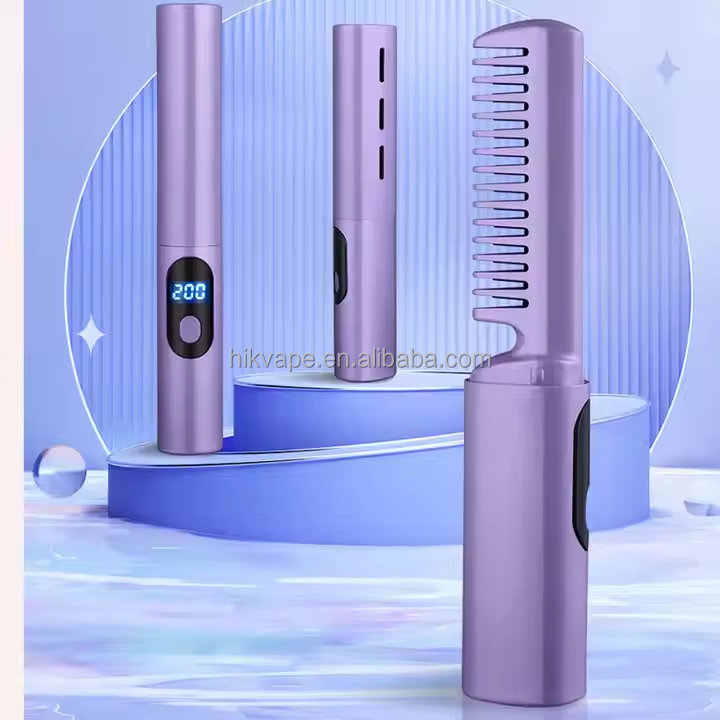 Wholesale 2-in-1 Mini Hair Straightener With LED Display New LCD Negative Iron Wireless Hair Comb USB Electric Power Source