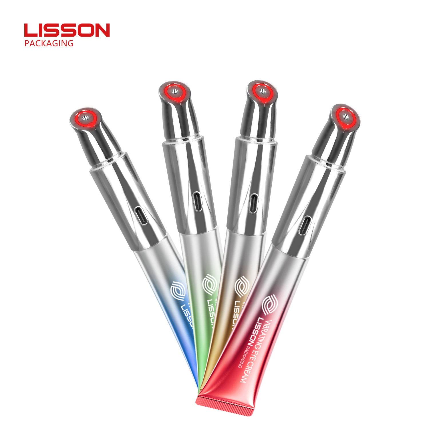 LISSON Custom Vibrating Eye Cream Massage Serum Tube T Shape Zinc Alloy Applicator Vibration Tube Packaging