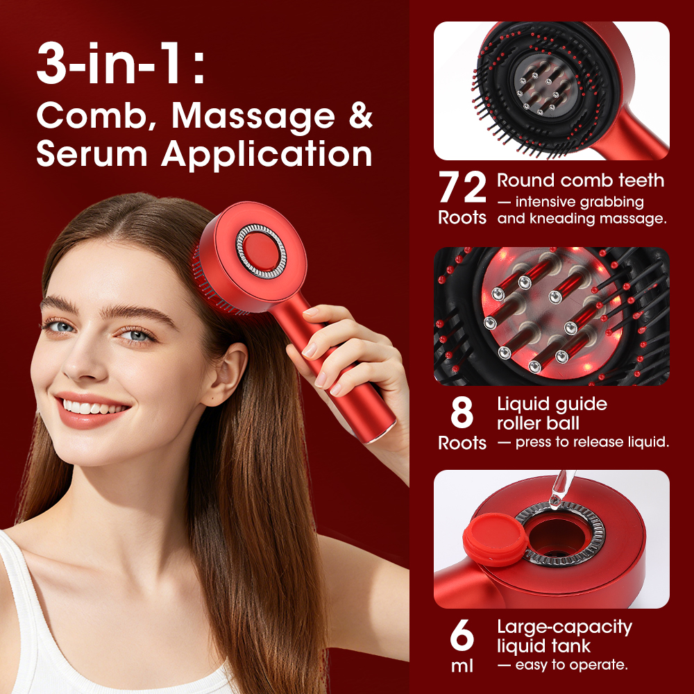 Electric Scalp Massager for Hair Growth Red Light Therapy Liquid Oil Applicator Head Massage Comb Anti-Hair Loss Vibrating Brush