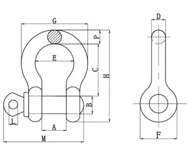US Type Screw Pin Anchor Shackles G209 Technical Drawing