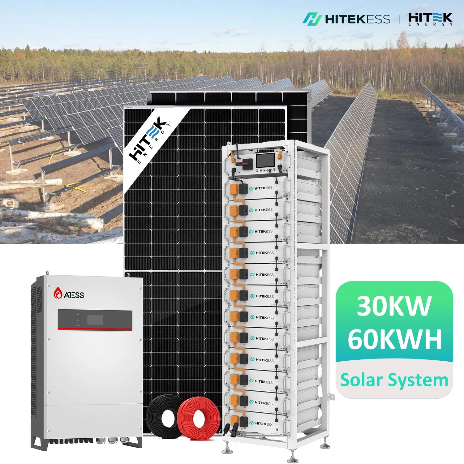 نظام الطاقة الشمسية الشامل 20kVA 30kVA 50kVA مع بطارية ليثيوم احتياطية عالية الجهد 50kwh 60kwh 100kwh للحلول الداخلية والخارجية