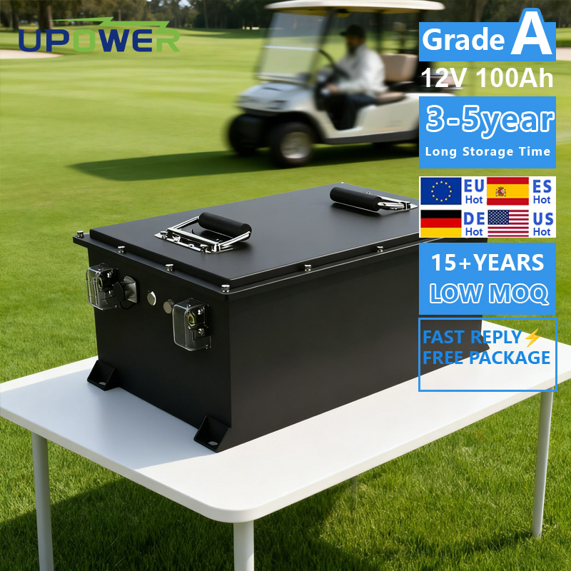 أنظمة احتياطي الطاقة الشمسية لسيارات الجولف من يولي 12V 100ah LiFePO4 حزمة بطارية أيون الليثيوم 6000 دورات مواد الكاثود