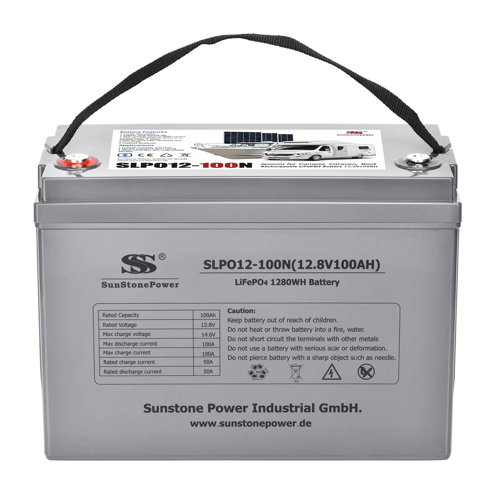 LiFePO4 بطارية 12V 100ah بطارية ليثيوم شمسية مع نظام إدارة البطارية، بطارية عربة منزلية، بطارية قافلة، بطارية نقل بحرية، بطارية قارب صيد