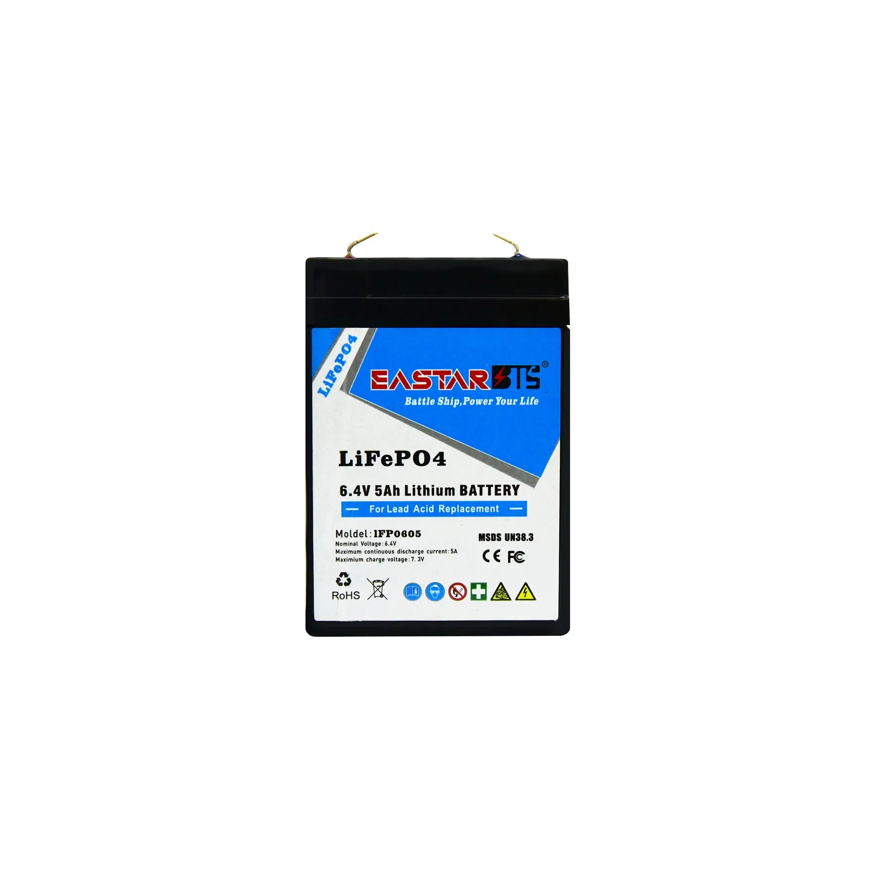 حزمة بطارية المصنع LiFePO4 6.4V 5ah استبدال حمض الرصاص للطاقة الشمسية RV البحرية بطاريات ليثيوم أيون عميقة الدورة